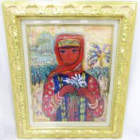 中出那智子 白い花をもつ少女 油彩 F6 額装 アート インテリア 人物