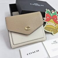 COACH ウィン スモール ウォレット カラーブロック 三つ折り財布 レザー ベージュ バイカラー ゴールド金具 レディース コーチ